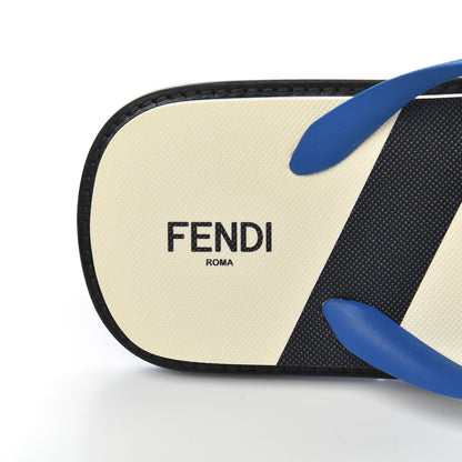 Fendi Rubber FF Mens Logo Thong Sandals 7 Black Blue 7 of 9