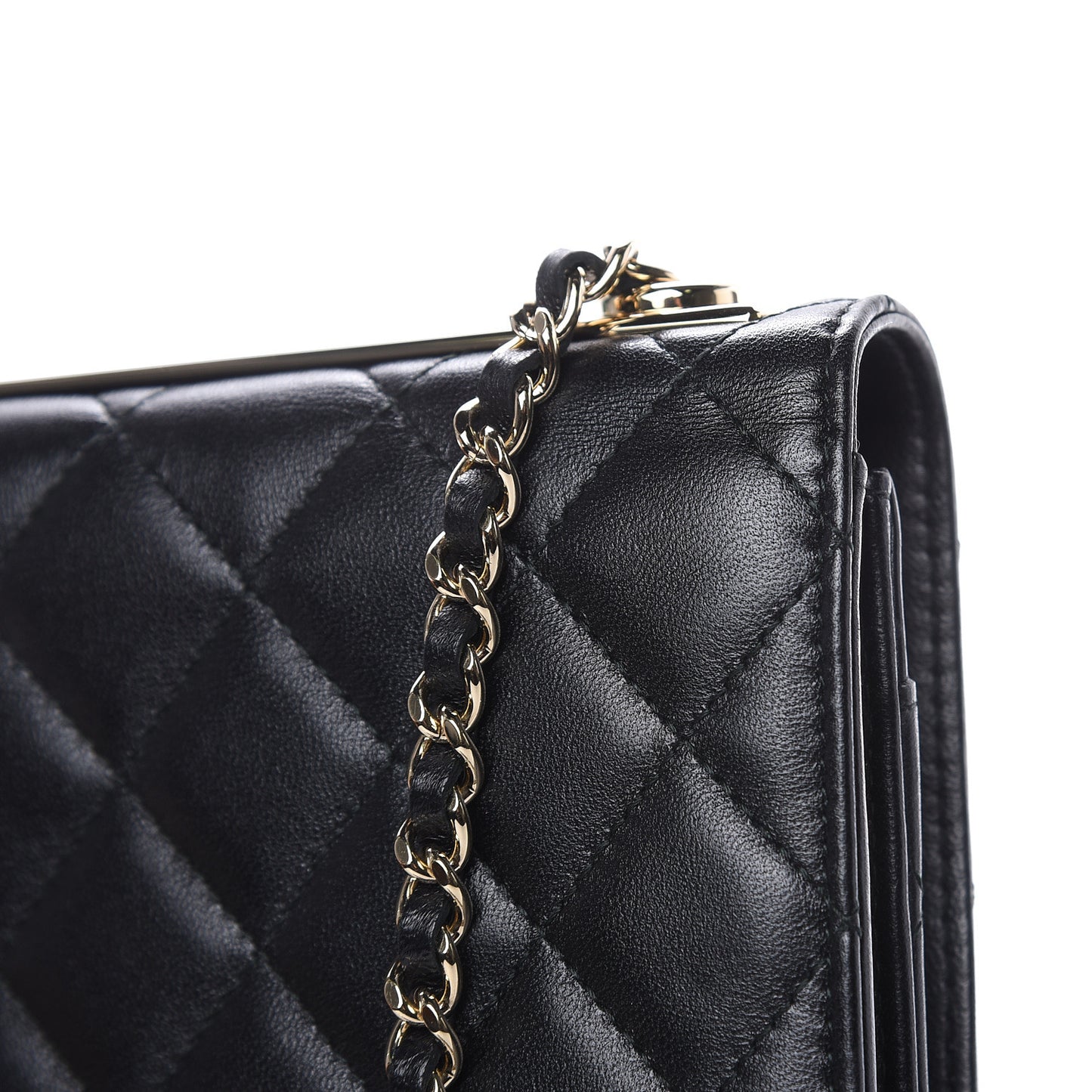 Lambskin Quilted Trendy CC Wallet On Chain WOC Black