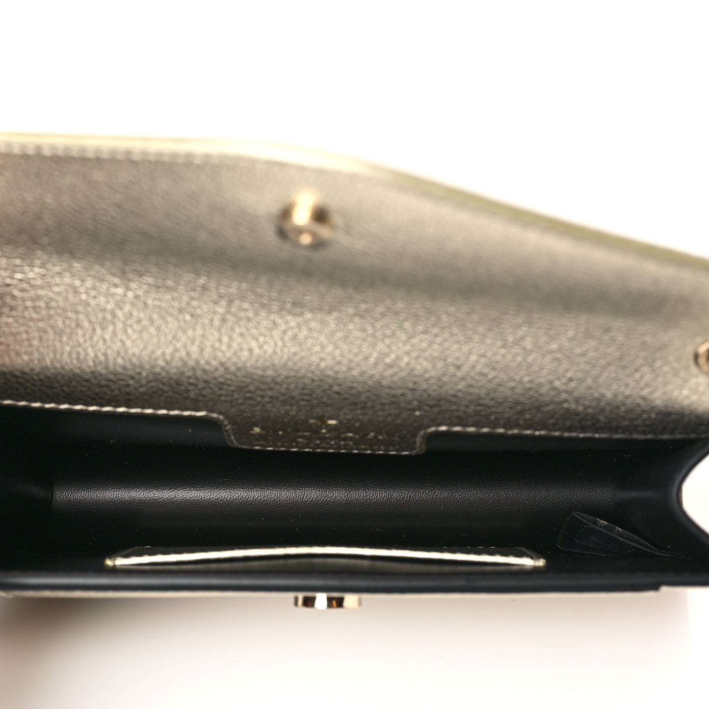 Metallic Calfskin Snake Strap Crossbody Flap Clutch Gold