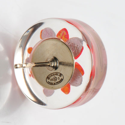 Chanel Resin CC Earrings Gold Transparent Pink 4 of 5