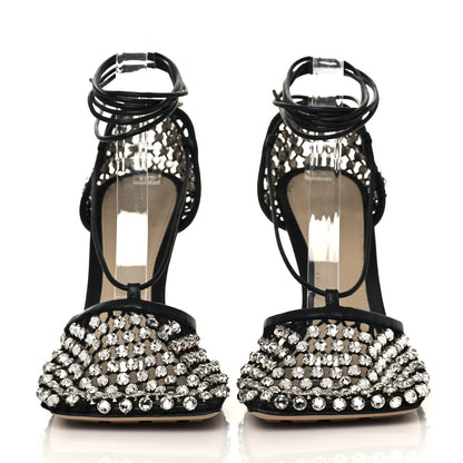 Bottega Veneta Mesh Nappa Crystal Embellished Sparkle Stretch Ankle Tie Sandals 40 Black 2 of 9