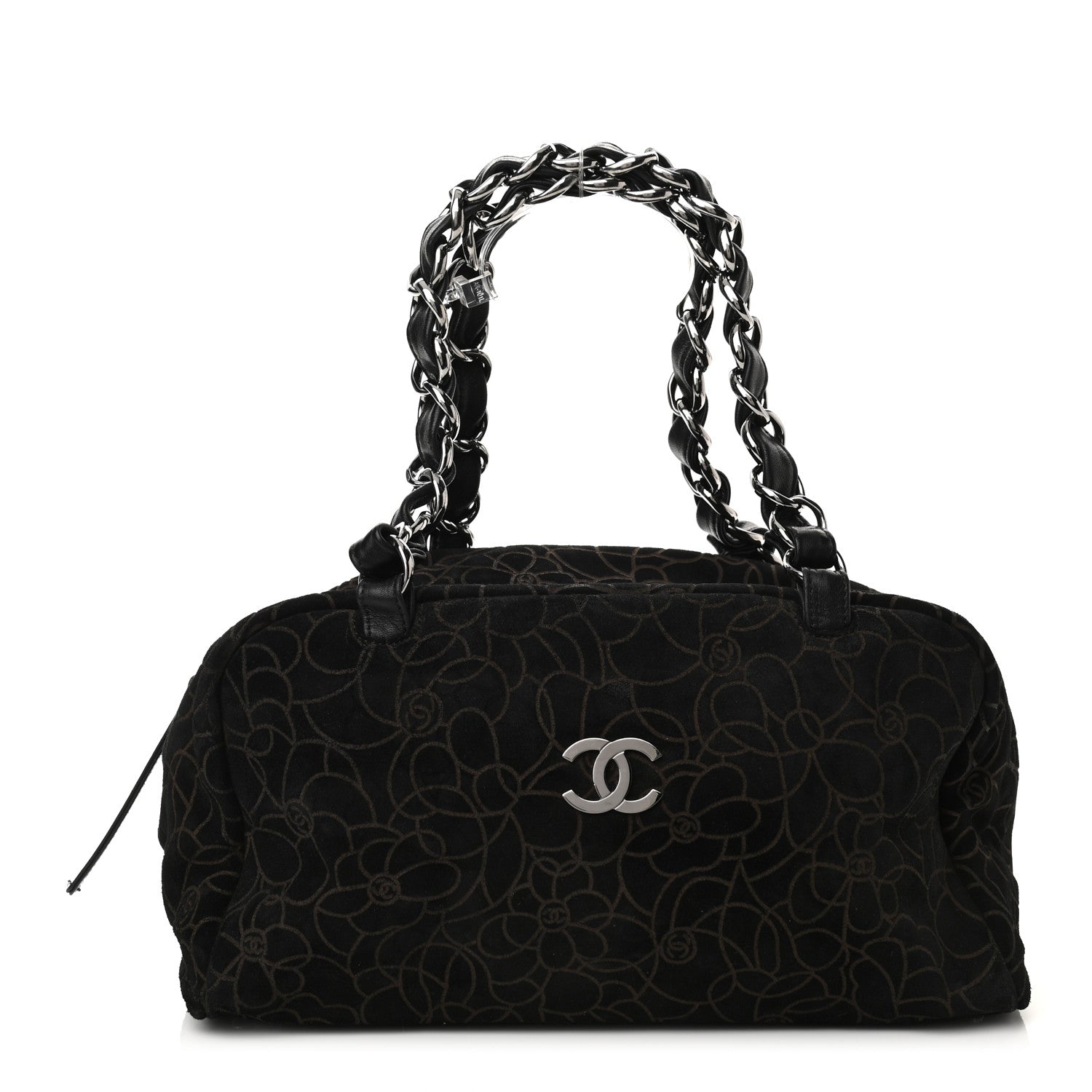 Chanel Suede Camellia Bowler Black 1 of 11