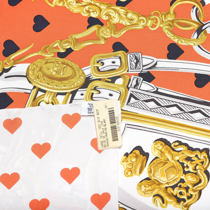 Hermes Silk Brides De Gala Love Scarf 90 Orange Marine White 3 of 4