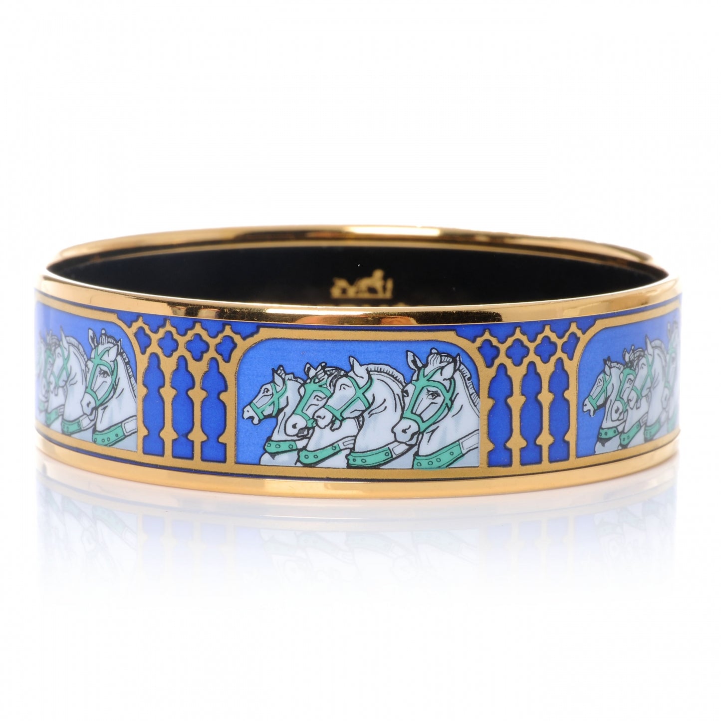 Enamel Printed Horses Wide Bracelet 65 Bleu
