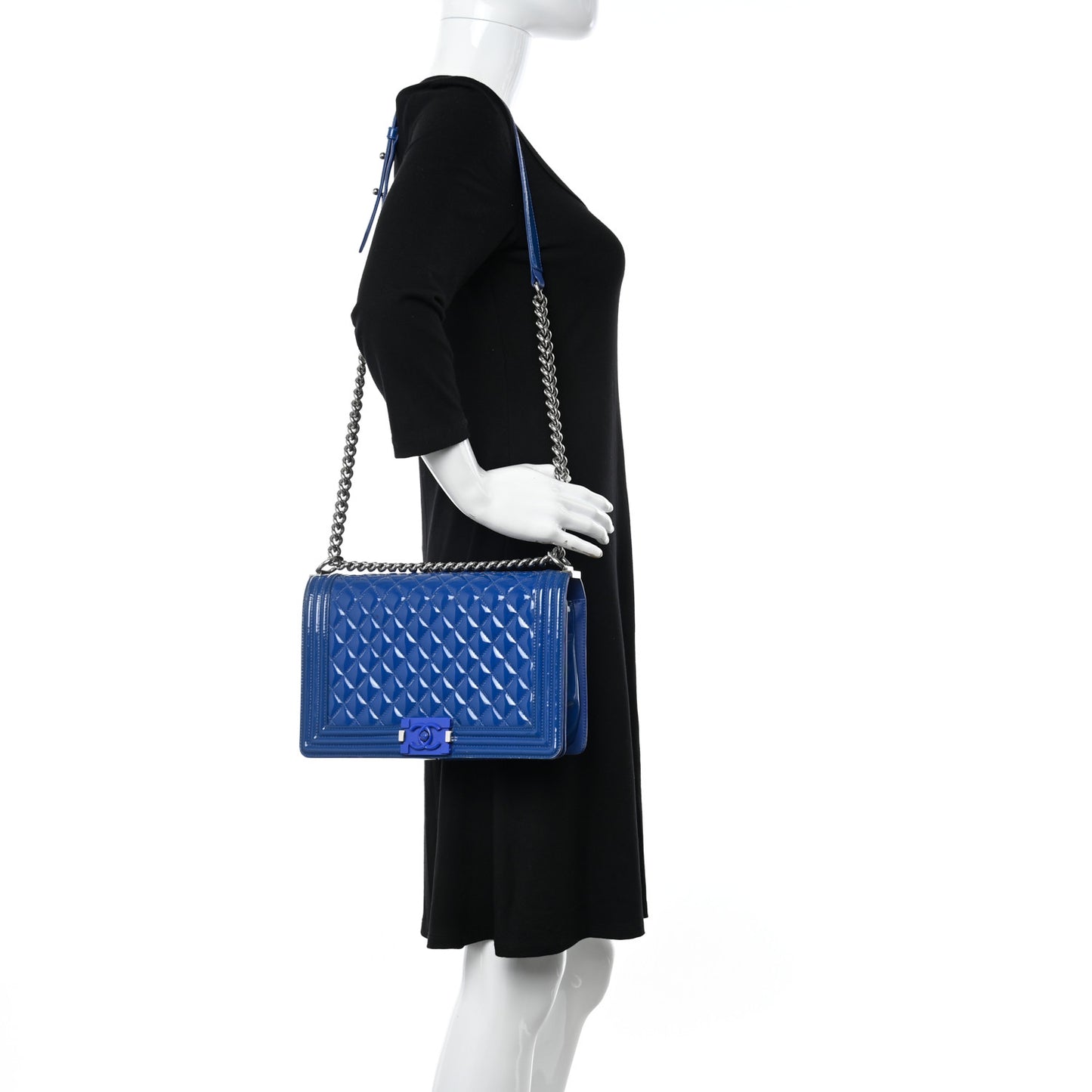 Patent Calfskin Quilted New Medium Plexiglass Boy Flap Blue