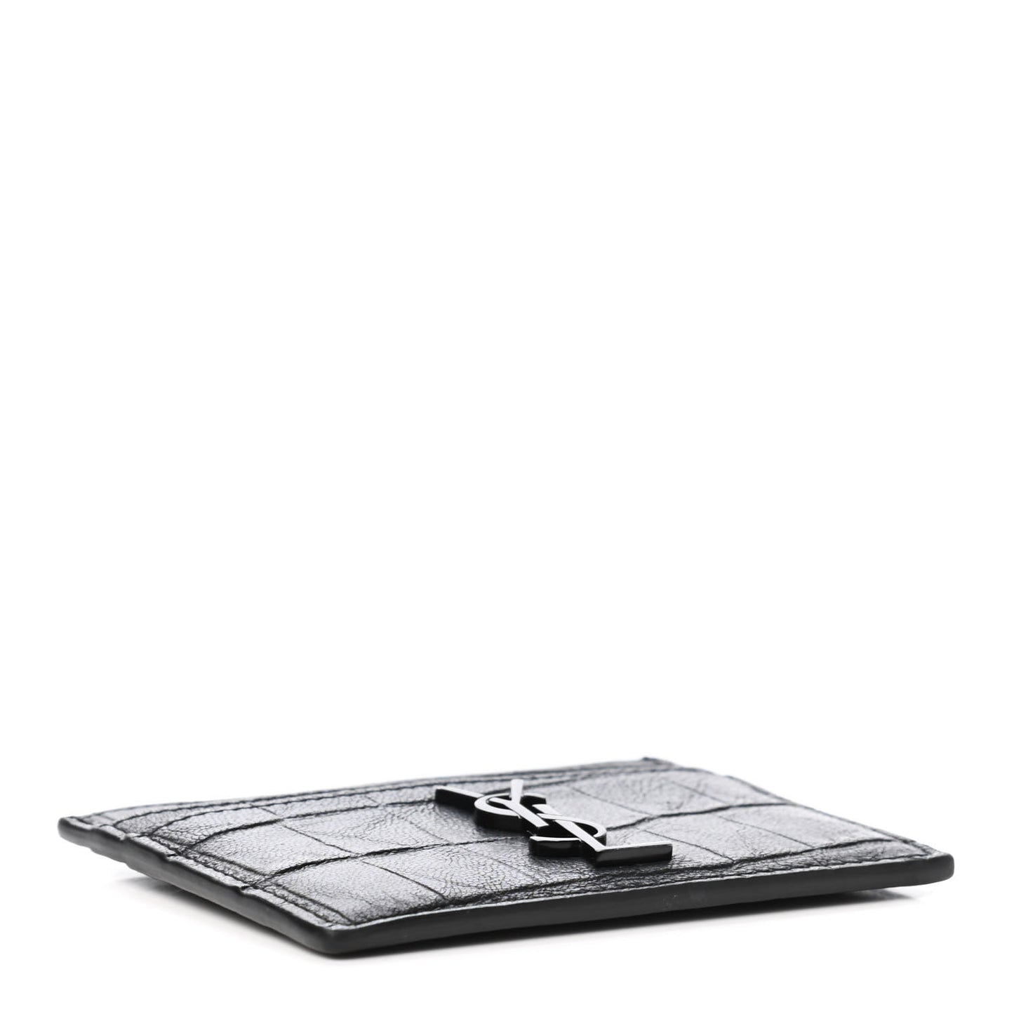 Calfskin Crocodile Embossed Monogram Credit Card Case Black