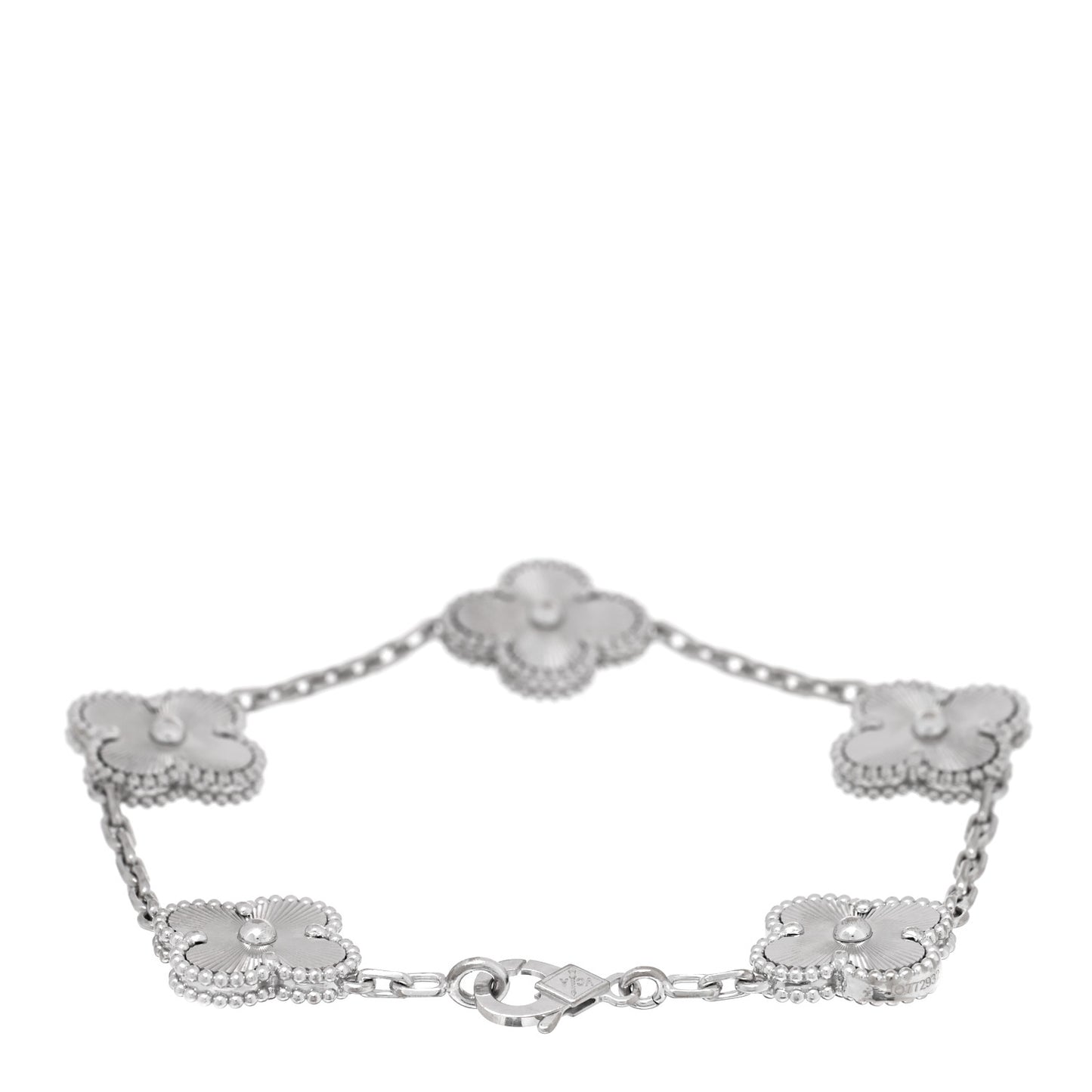 18K White Gold 5 Motifs Guilloche Vintage Alhambra Bracelet