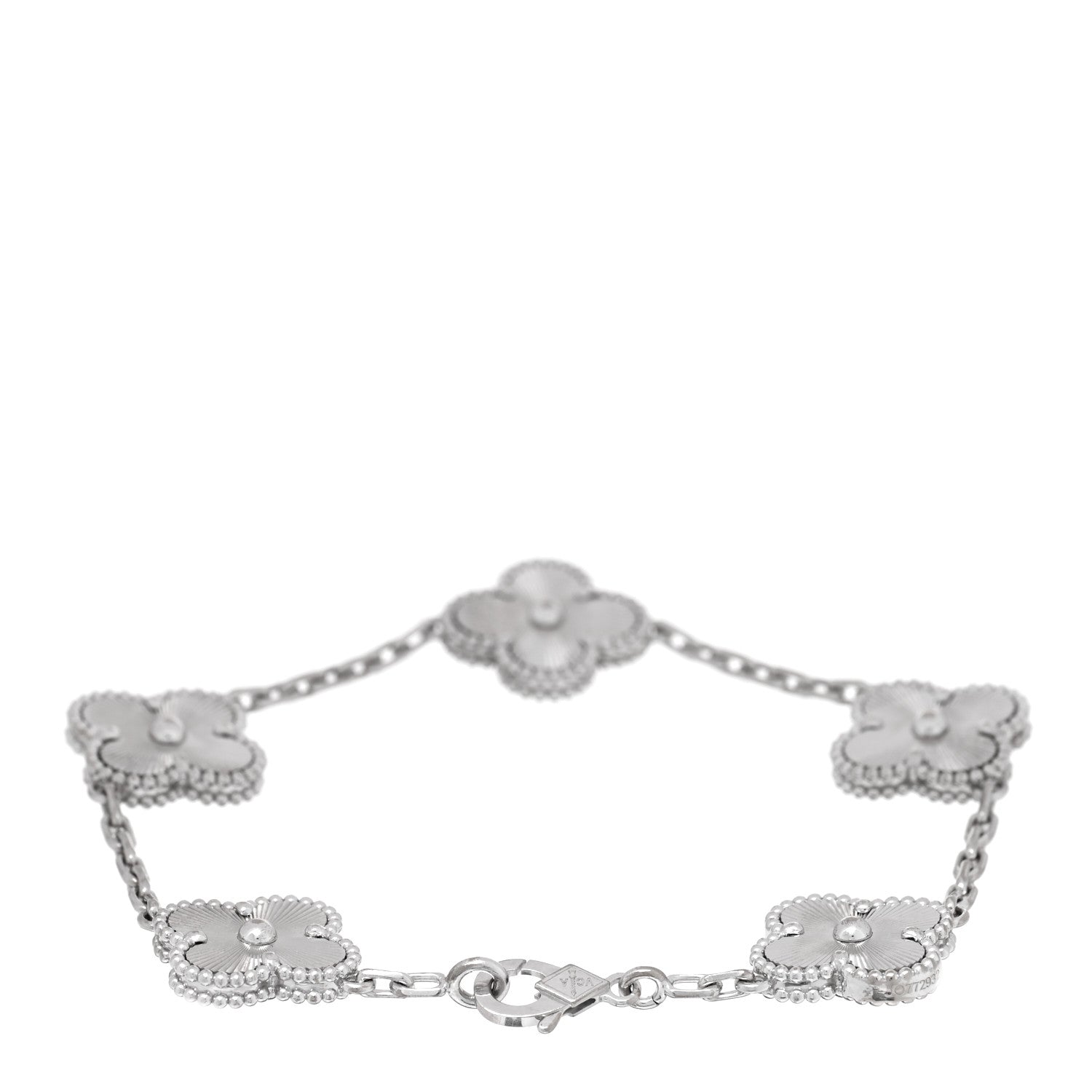 Van Cleef & Arpels 18K White Gold 5 Motifs Guilloche Vintage Alhambra Bracelet 2 of 4