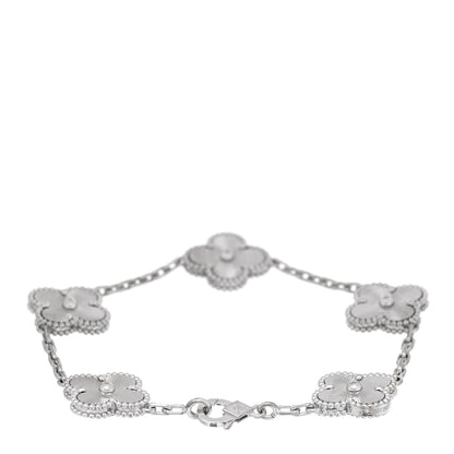 Van Cleef & Arpels 18K White Gold 5 Motifs Guilloche Vintage Alhambra Bracelet 2 of 4