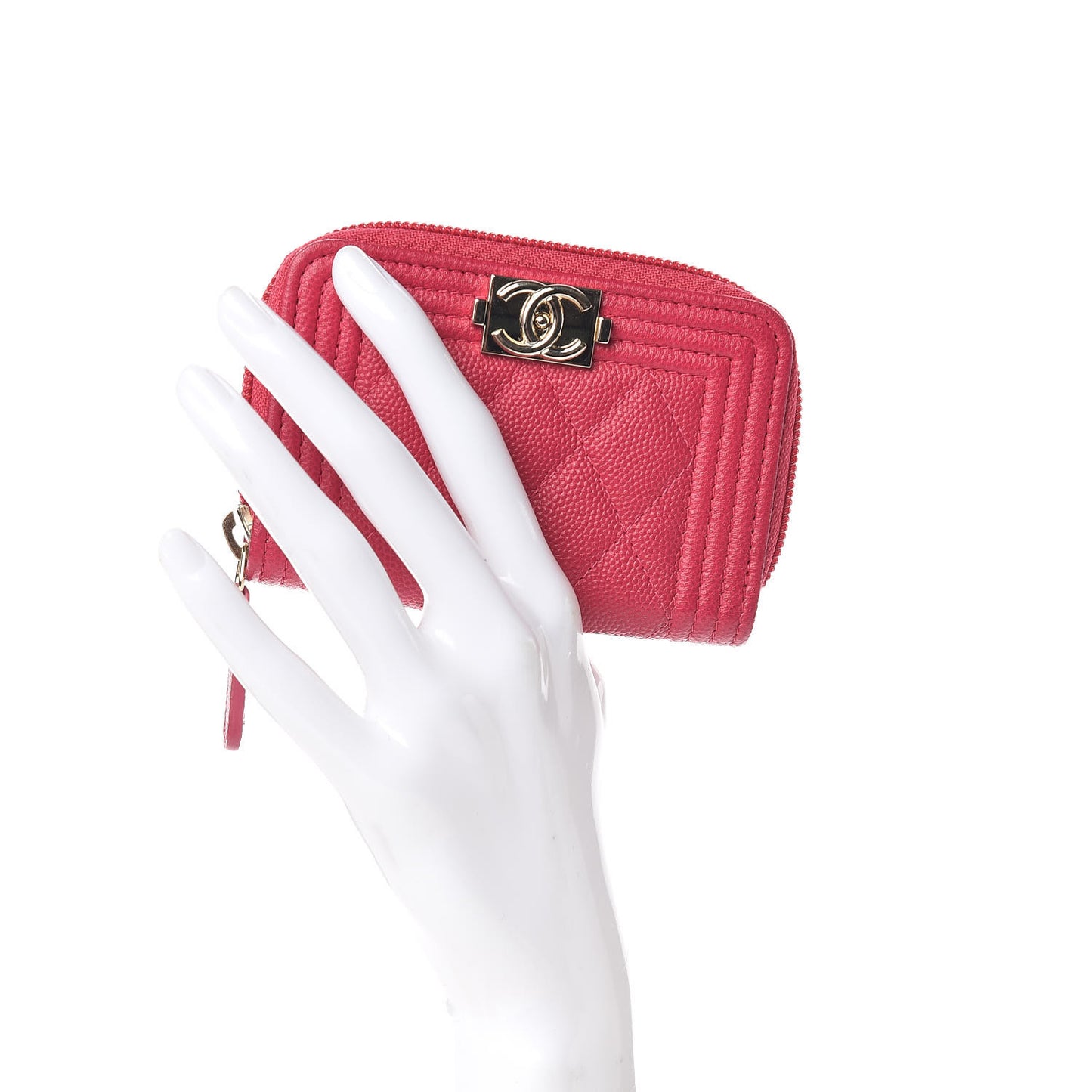 Caviar Quilted Boy Zip Around Coin Purse Wallet Fuchsia