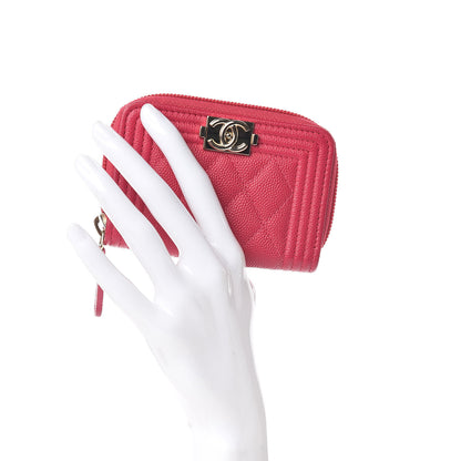 Chanel Caviar Quilted Boy Zip Around Coin Purse Wallet Fuchsia 2 of 12