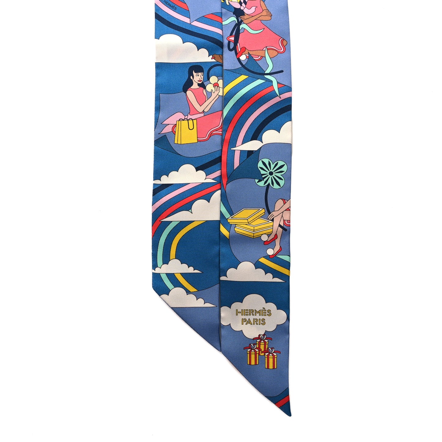 Silk Carres Volants Twilly Bleu Jaune Vif Multicolor