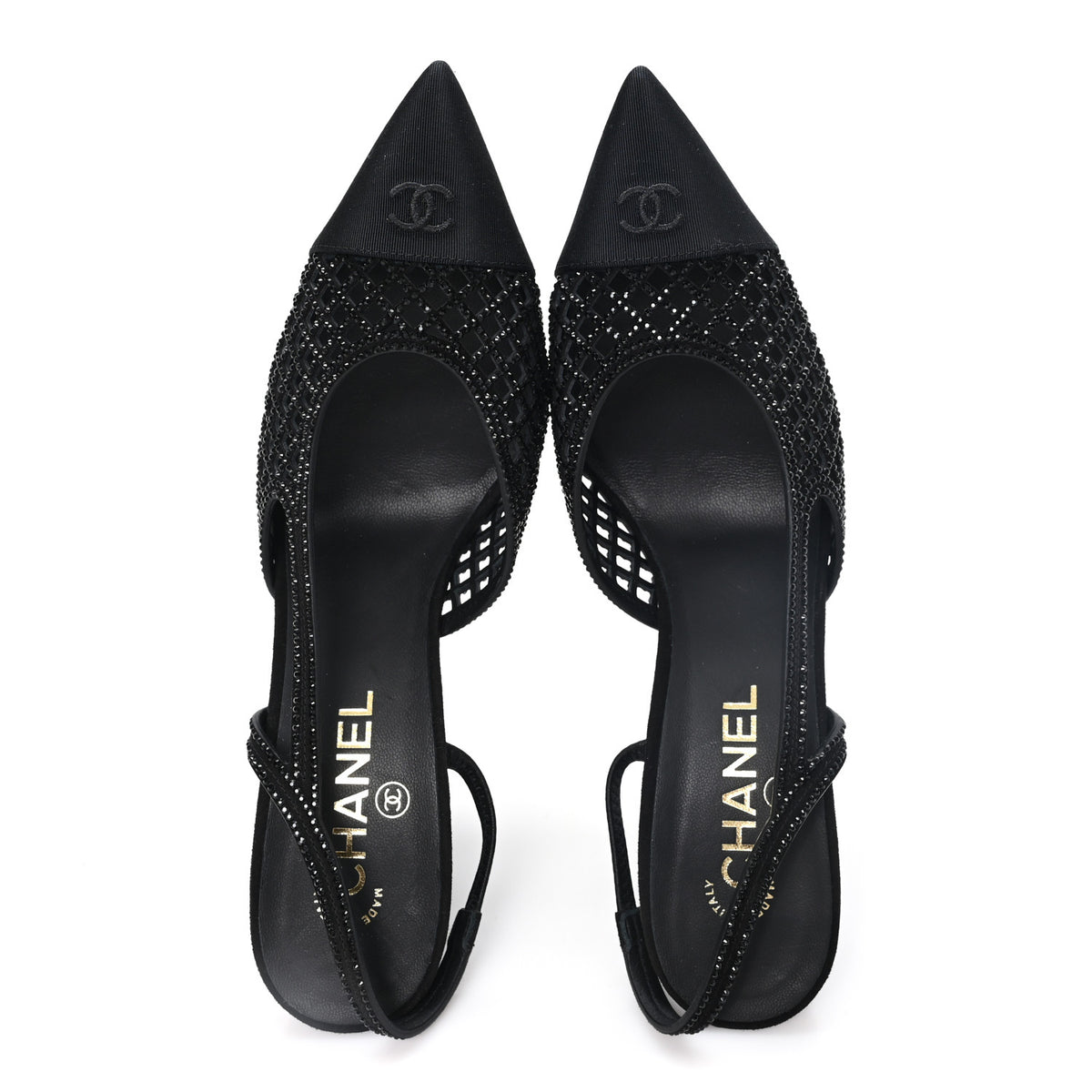 Chanel Suede Strass Grosgrain Cap Toe CC Slingback Pumps 39 Black 2 of 10