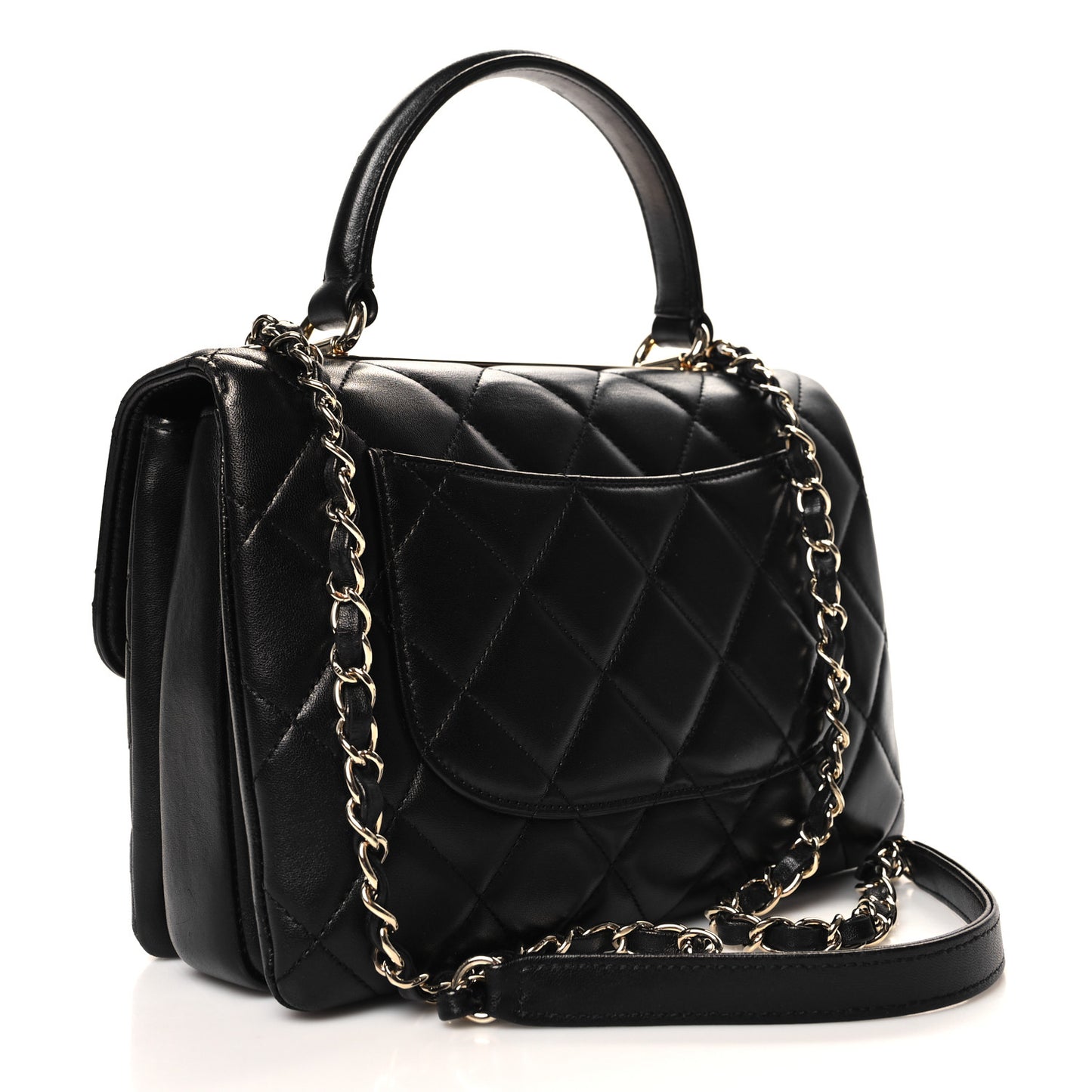Lambskin Quilted Small Trendy CC Dual Handle Flap Bag Black