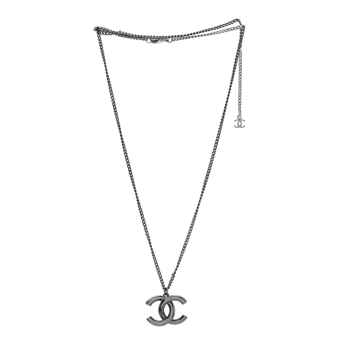 Baguette Crystal Large CC Pendant Necklace Silver