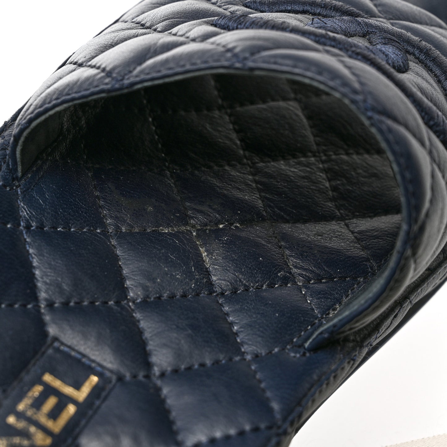 Lambskin Quilted CC Mules Sandals 39 Navy Blue