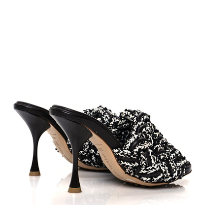 Bottega Veneta Lambskin Fabric Weave Intrecciato Dot Sandals 36.5 Black White 4 of 7