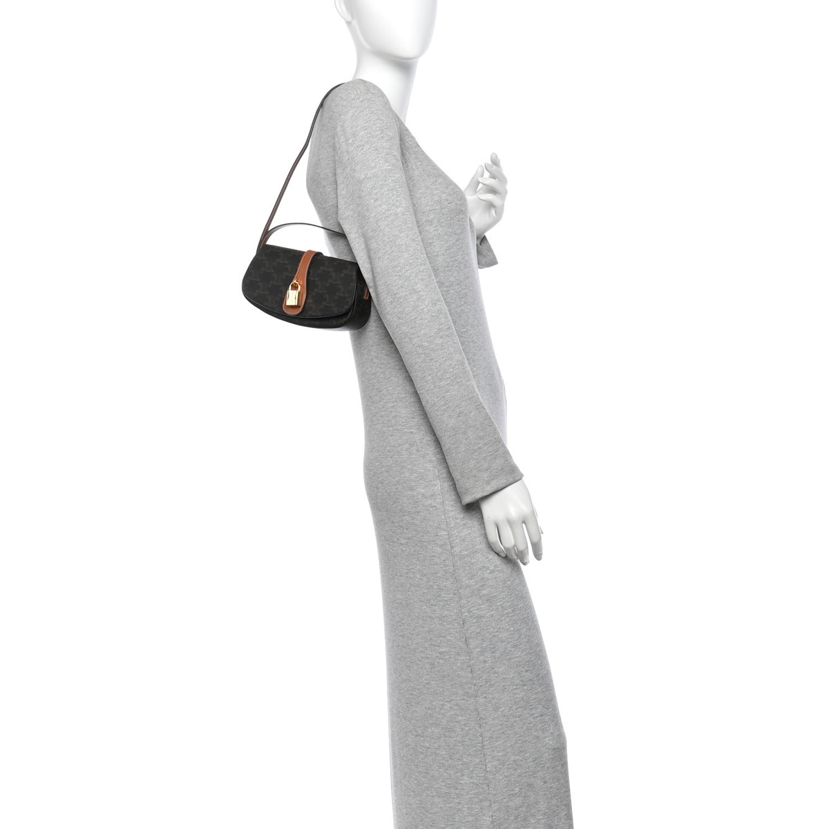 Celine Triomphe Canvas Calfskin Tabou Clutch on Strap Tan 2 of 13