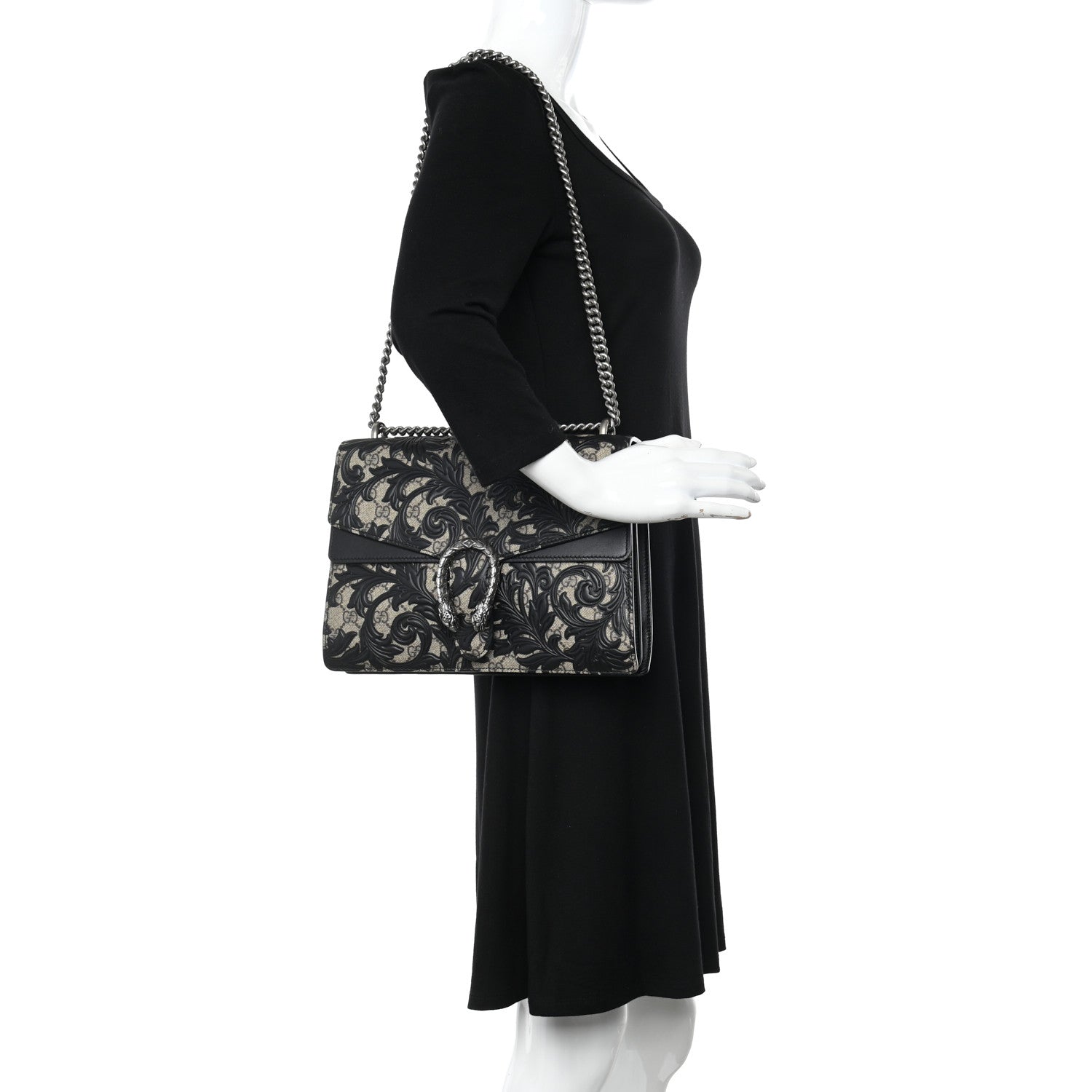 Gucci GG Supreme Monogram Arabesque Medium Dionysus Shoulder Bag Black 2 of 13