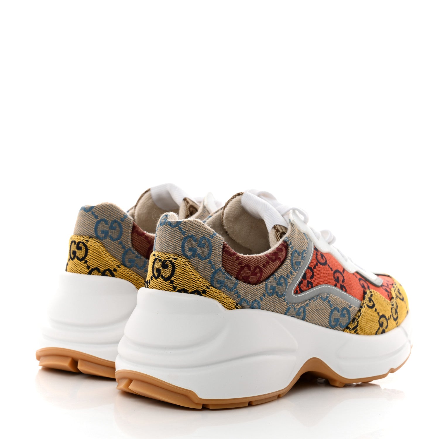Gucci Monogram Multicolor Demetra Womens Rhyton Sneakers 35.5 Yellow Blue Great White Tabasco 4 of 8