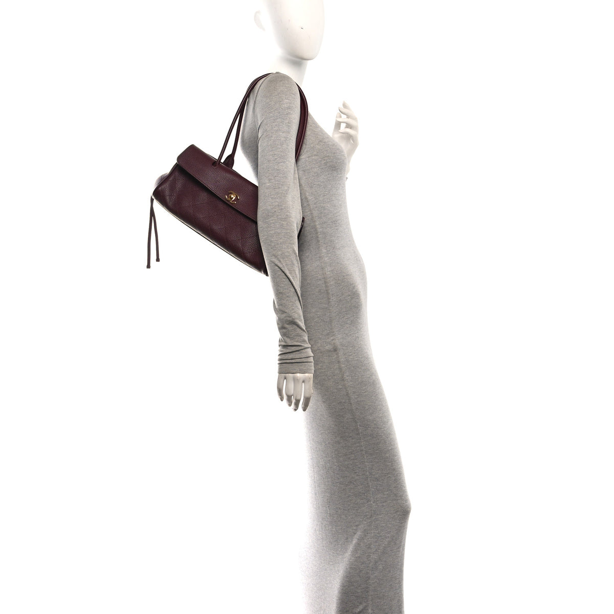 Grained Calfskin Stitched Urban Essentials Small Shopping Bag Burgundy