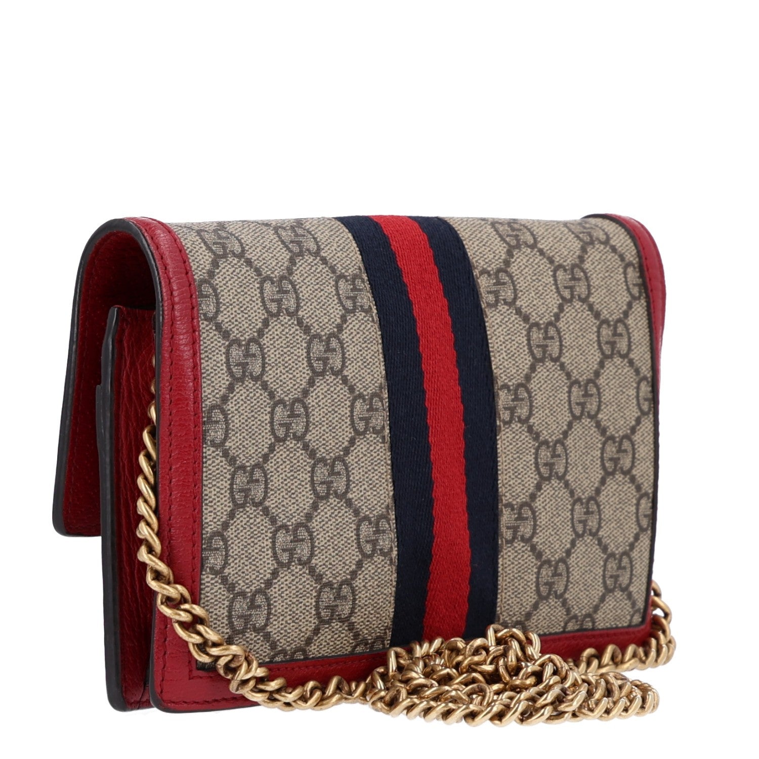 Gucci GG Supreme Monogram Web Queen Margaret Chain Wallet Red 3 of 9