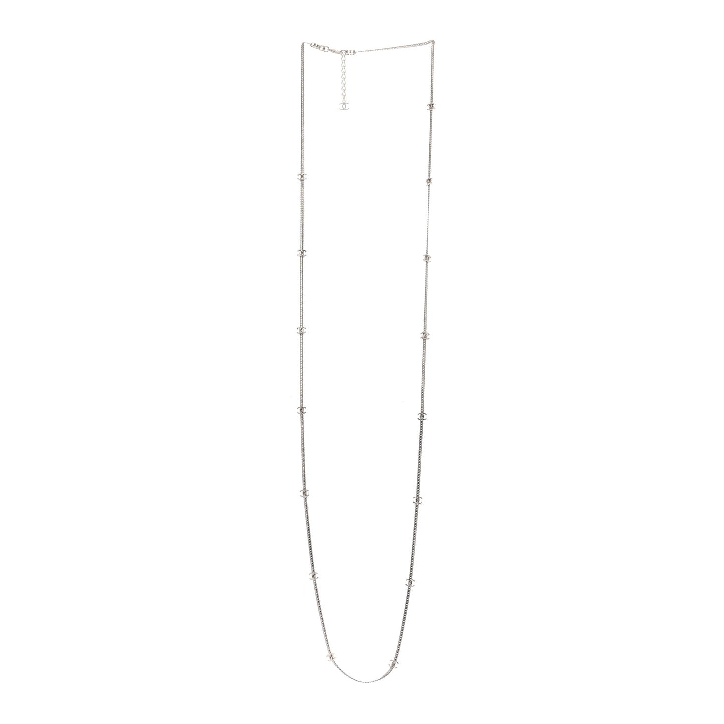 Metal CC Long Chain Necklace Silver