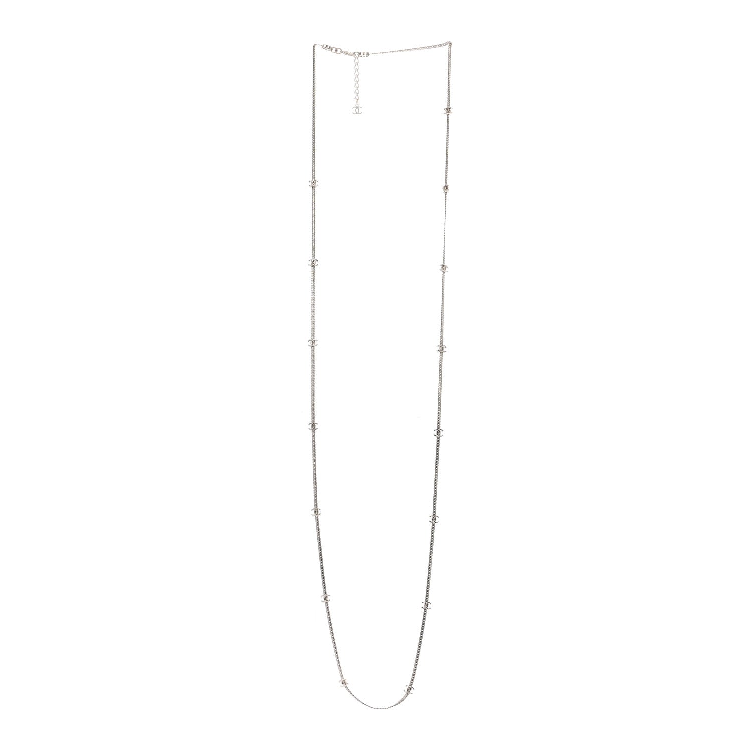 Chanel Metal CC Long Chain Necklace Silver 3 of 5