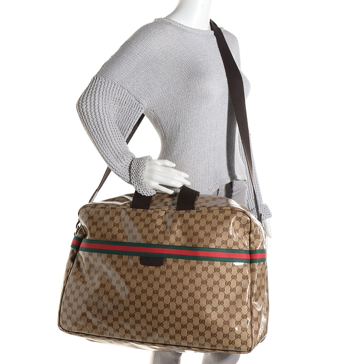 Gucci Crystal Monogram Web Large Carry On Duffle Bag Brown 2 of 7