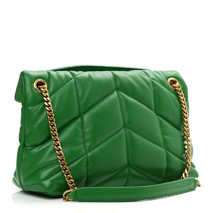 Saint Laurent Lambskin Quilted Small Loulou Puffer Monogram Chain Satchel New Vert 3 of 10