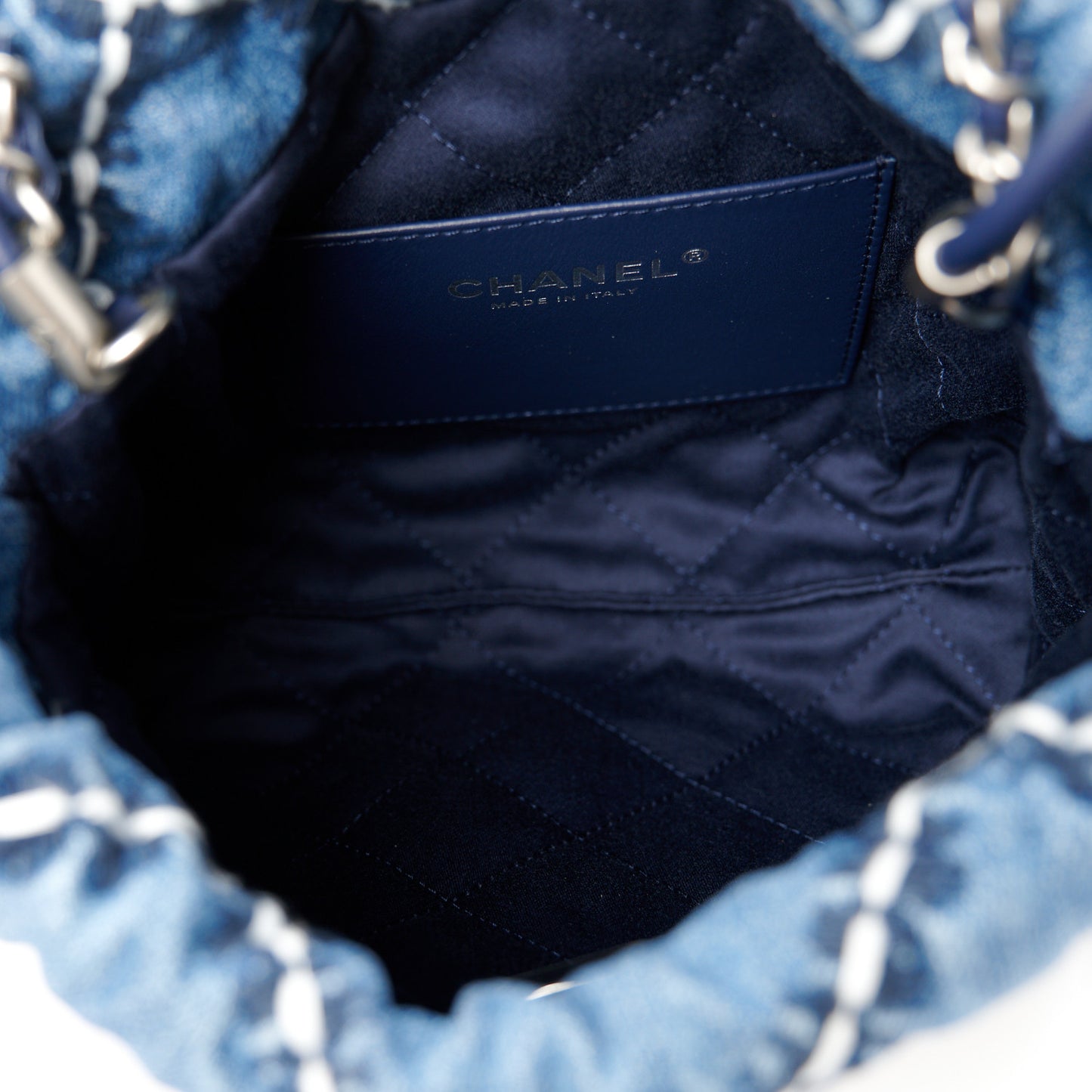 Denim Stitched Quilted Mini Chanel 22 Blue