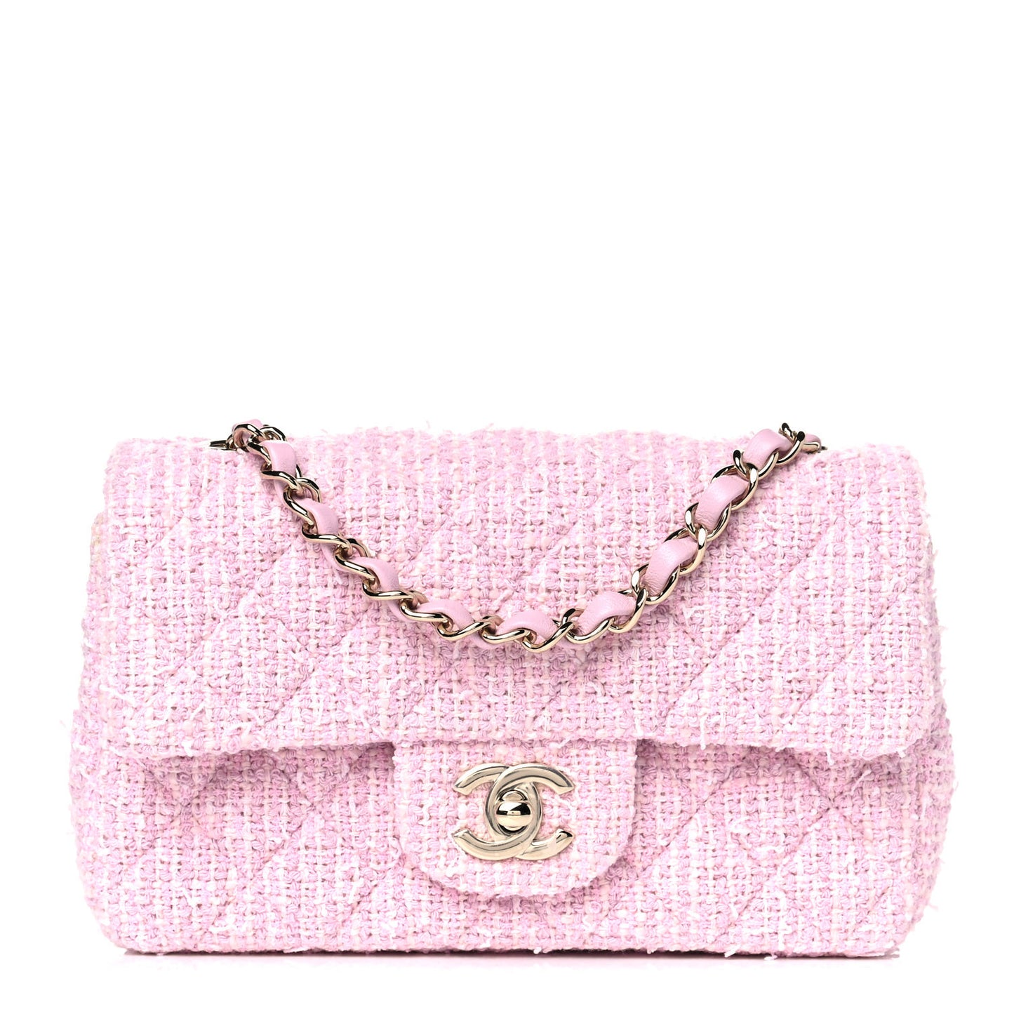Tweed Quilted Mini Rectangular Flap Pink
