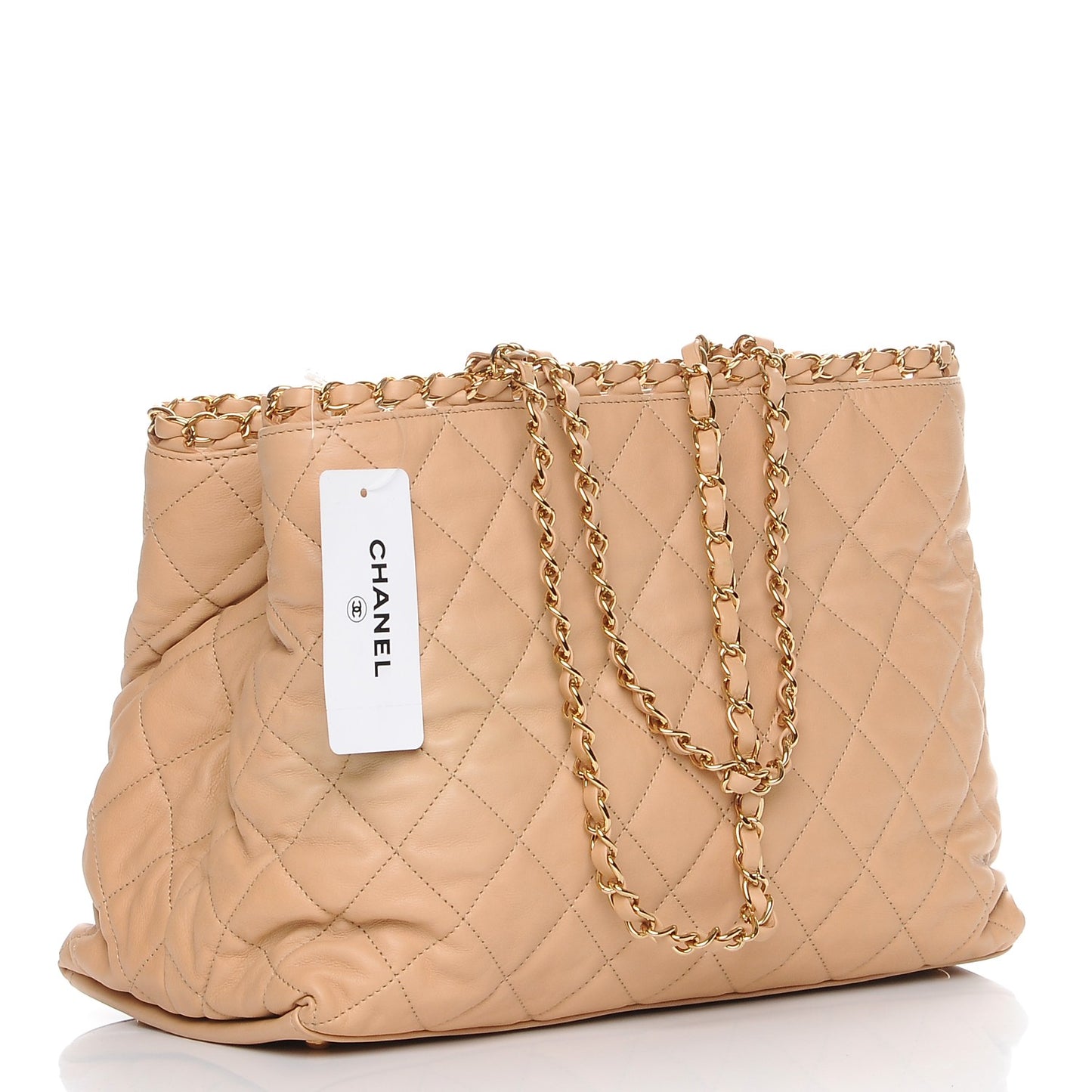 Lambskin Quilted Small Chain Me Tote Light Beige