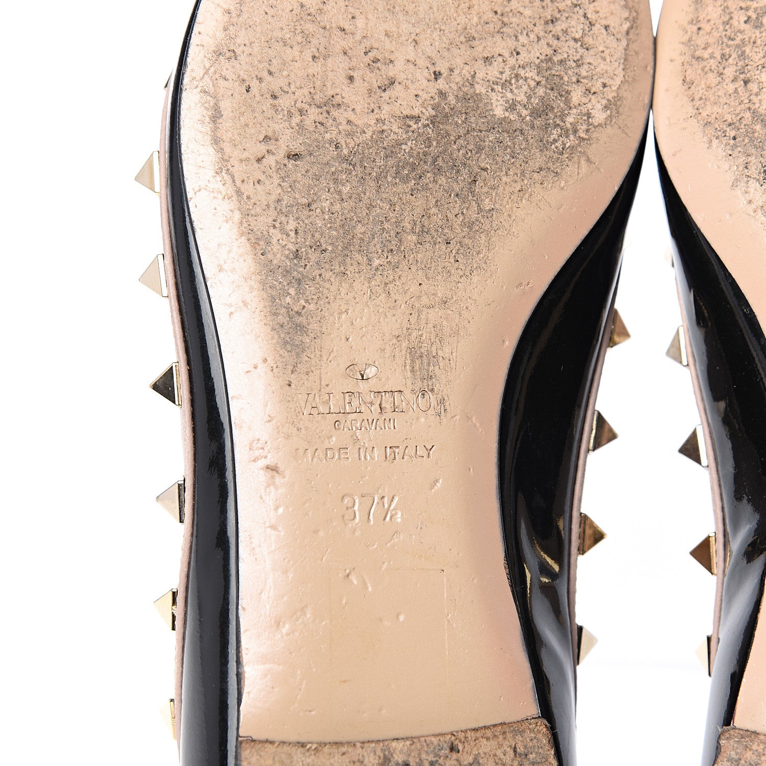 Valentino Garavani Patent Nappa Rockstud Ballerina Flats 37.5 Black Poudre 6 of 10
