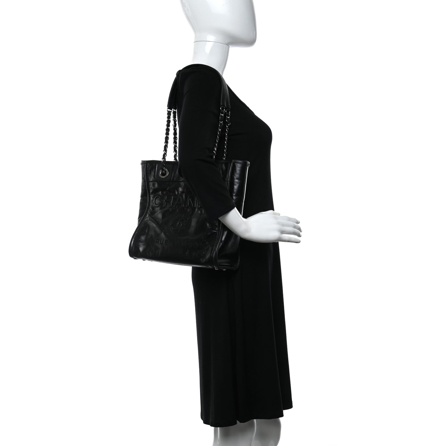 Glazed Calfskin Mini Deauville Tote Black