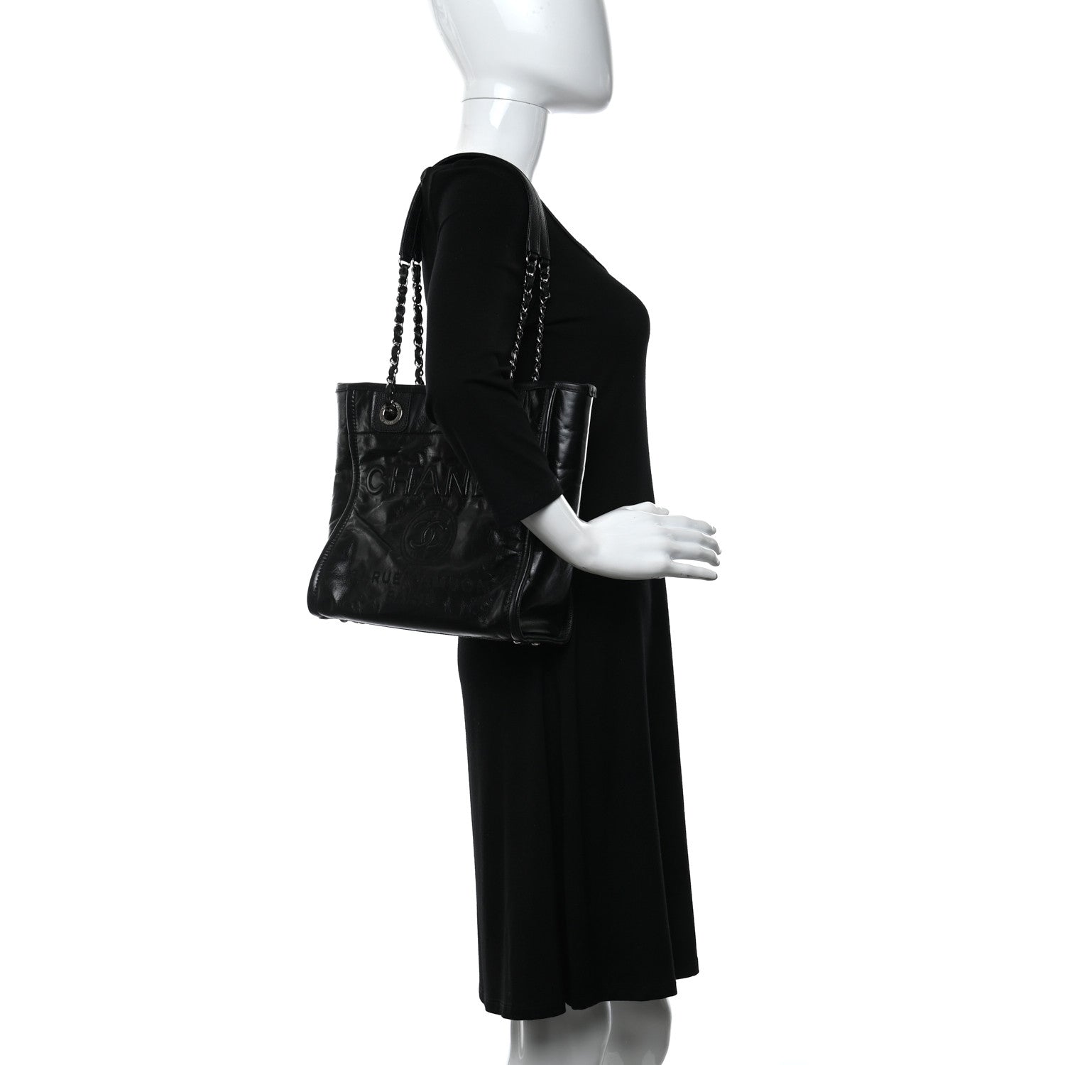 Chanel Glazed Calfskin Mini Deauville Tote Black 2 of 9