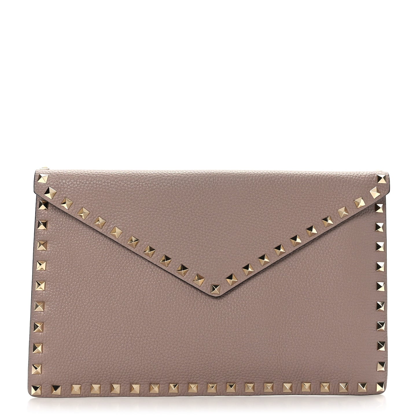 Pebbled Calfskin Large Rockstud Envelope Clutch Poudre