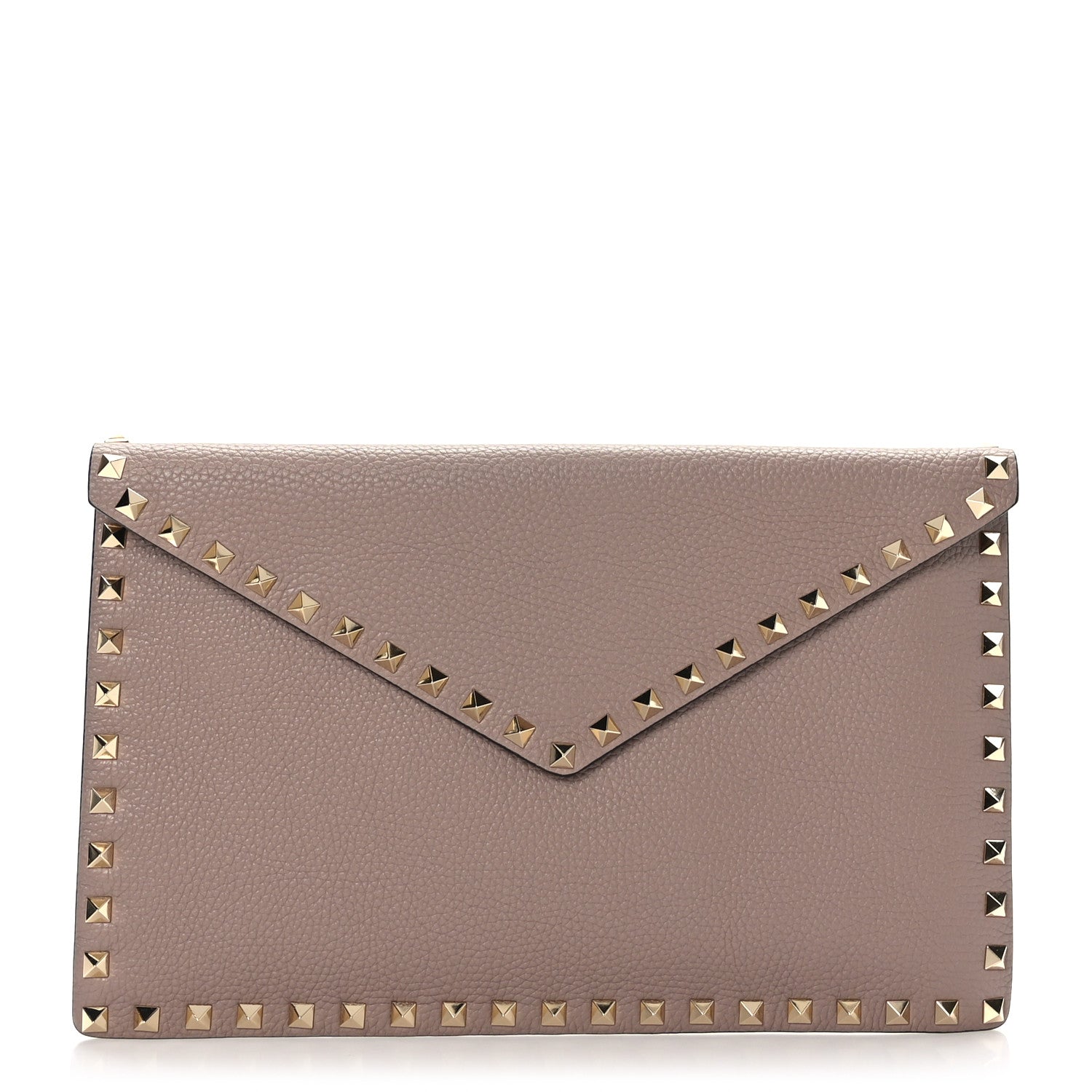 Valentino Garavani Pebbled Calfskin Large Rockstud Envelope Clutch Poudre 1 of 6