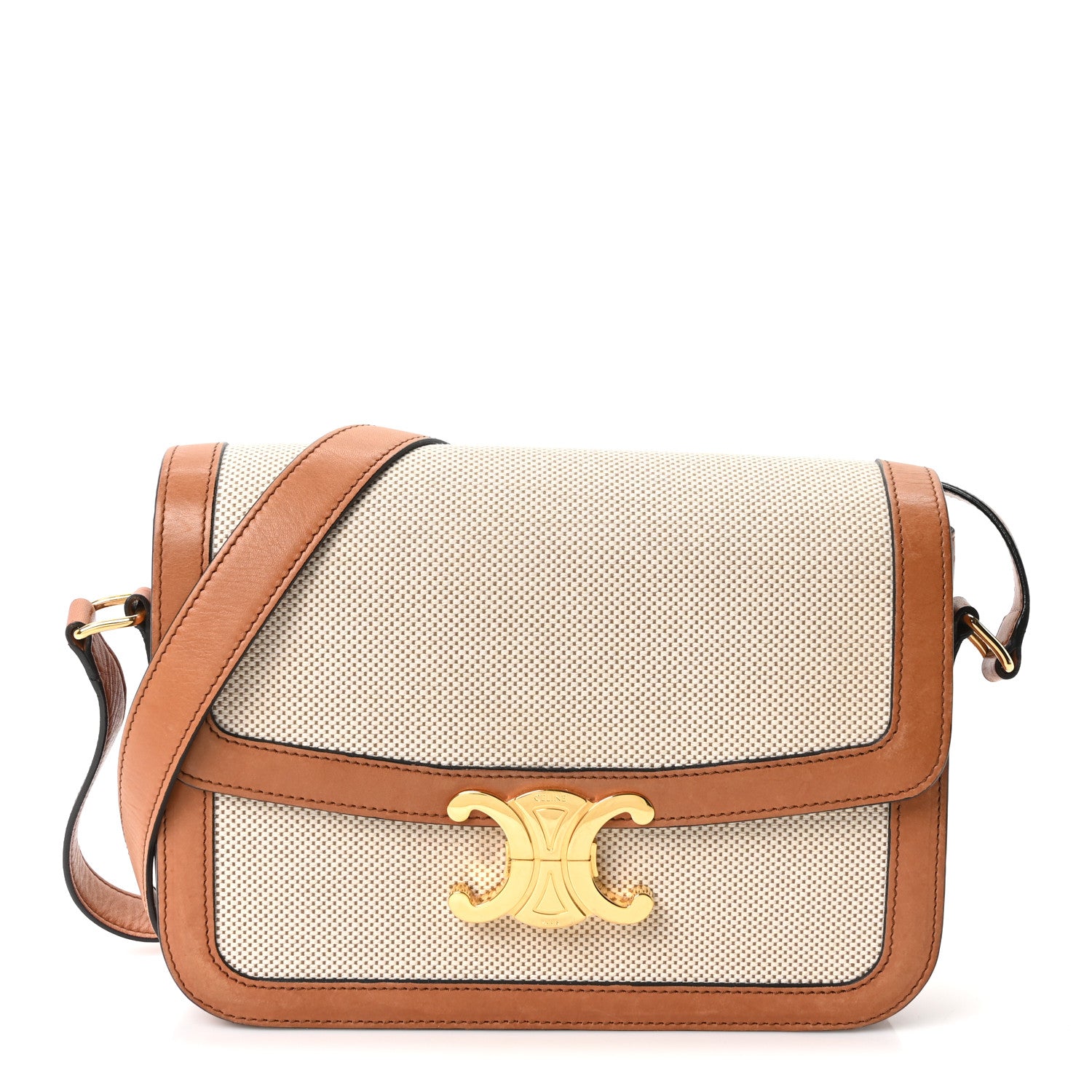 Celine Textile Calfskin Classique Triomphe Bag Natural Tan 1 of 11