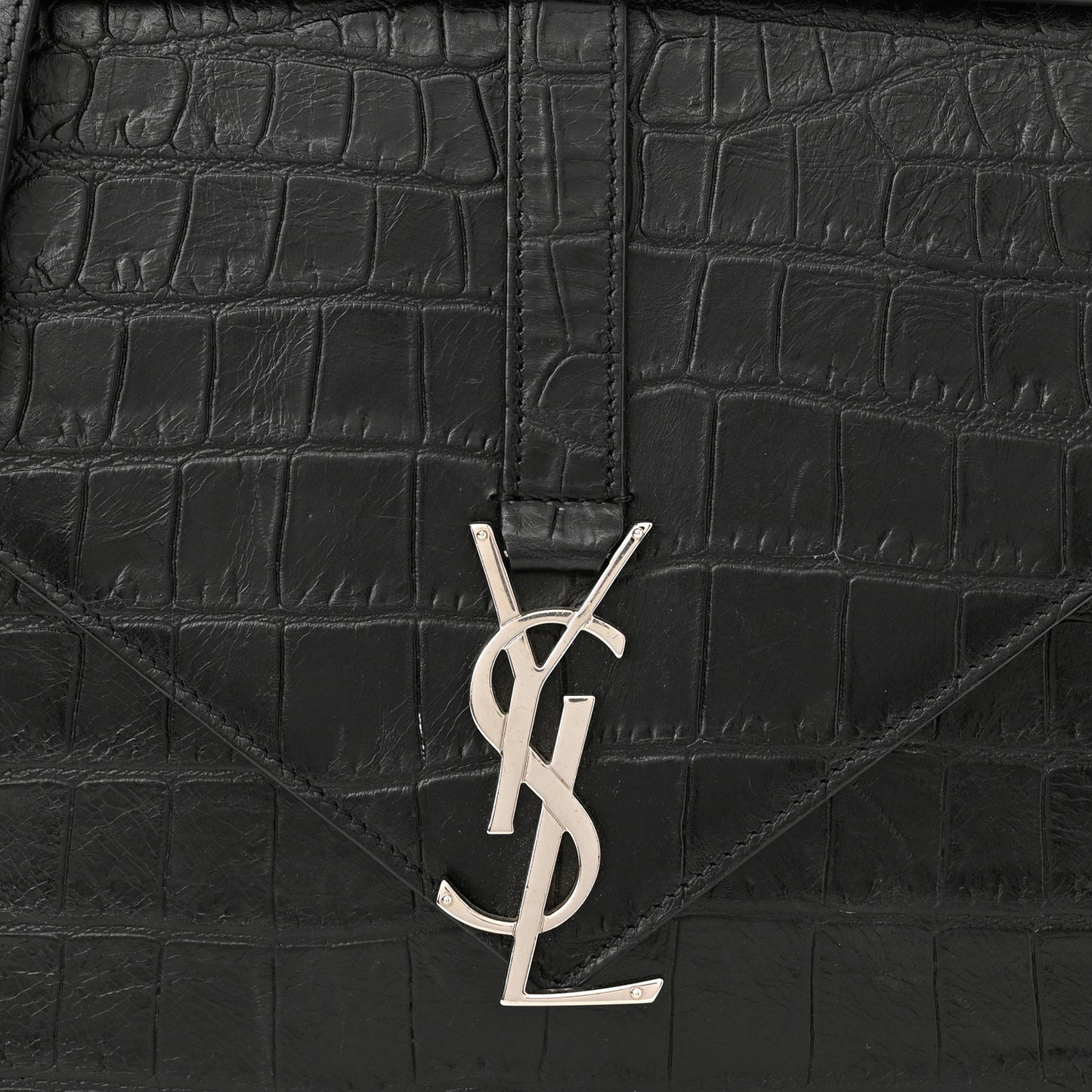 Calfskin Crocodile Embossed Medium Monogram Envelope Chain Shoulder Bag Black