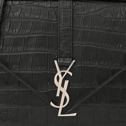 Saint Laurent Calfskin Crocodile Embossed Medium Monogram Envelope Chain Shoulder Bag Black 8 of 11