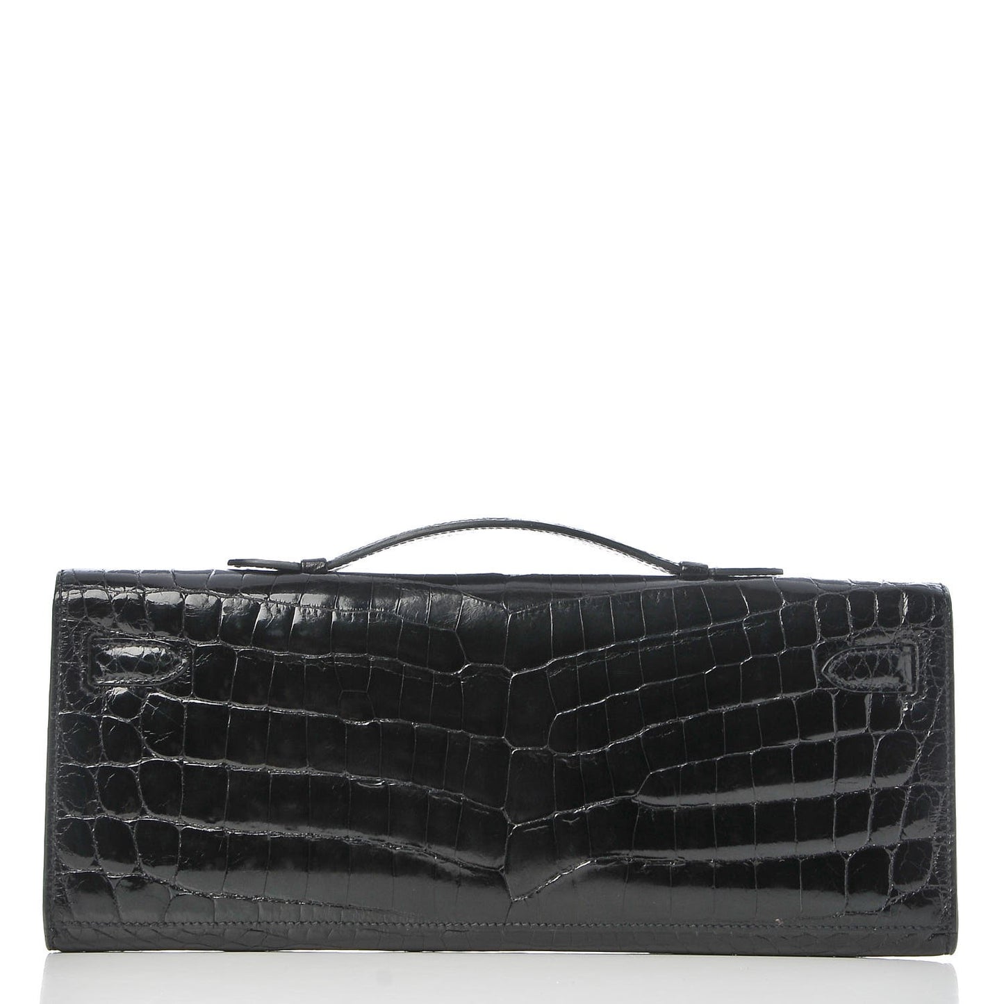 Shiny Niloticus Crocodile Kelly Cut Pochette Black