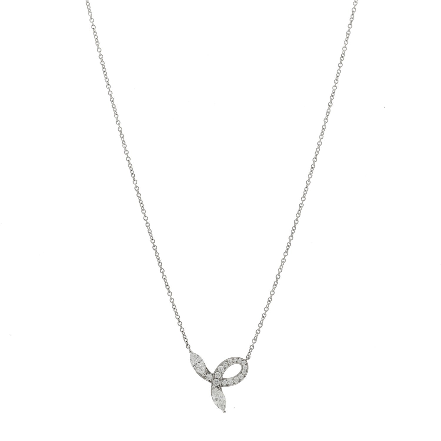 Tiffany Platinum Diamond Victoria Bow Necklace 1 of 5