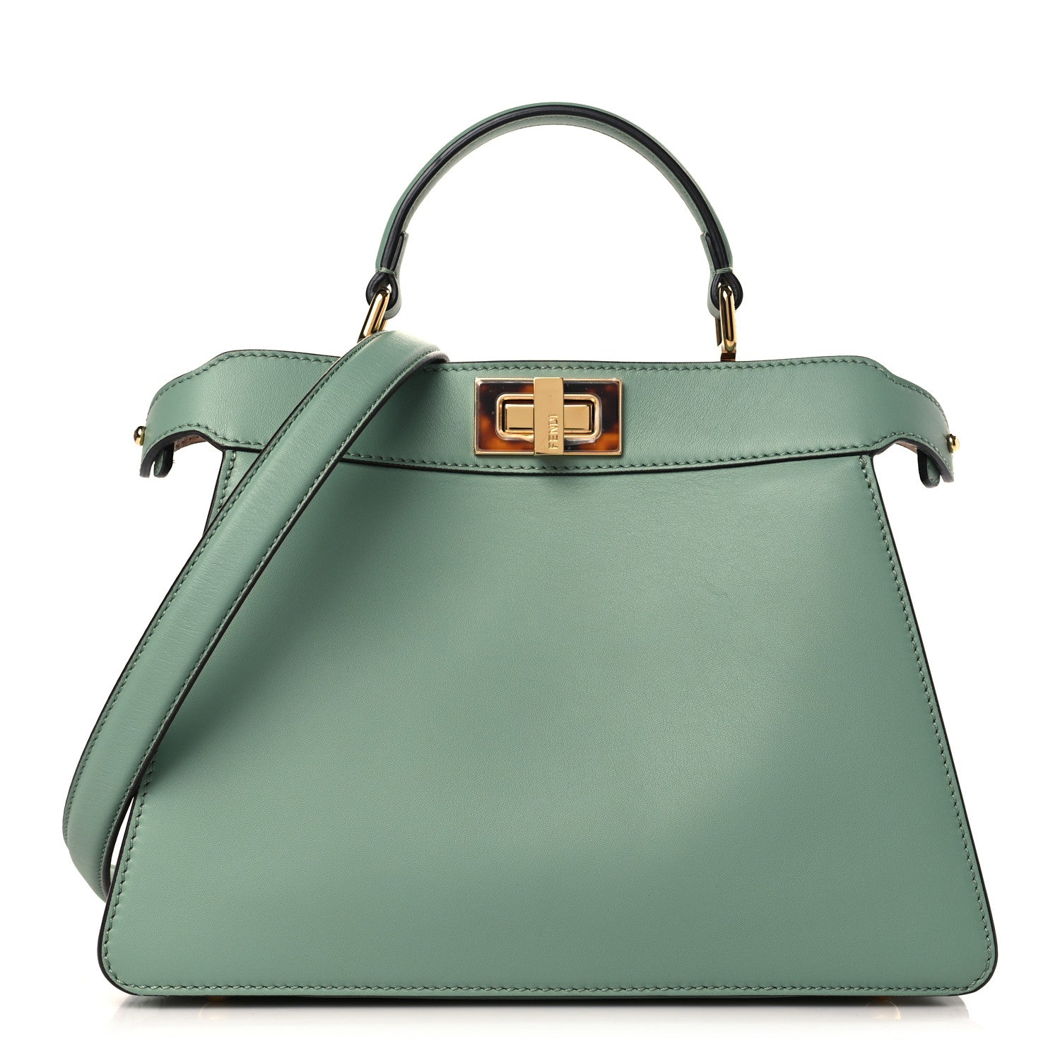 Fendi Vitello Seta Shiny Nappa Plexiglass Small Peekaboo I SEE U Satchel Menta Light Rose 1 of 10