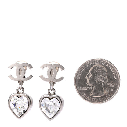 Chanel Crystal Heart CC Drop Clip On Earrings Silver 2 of 4