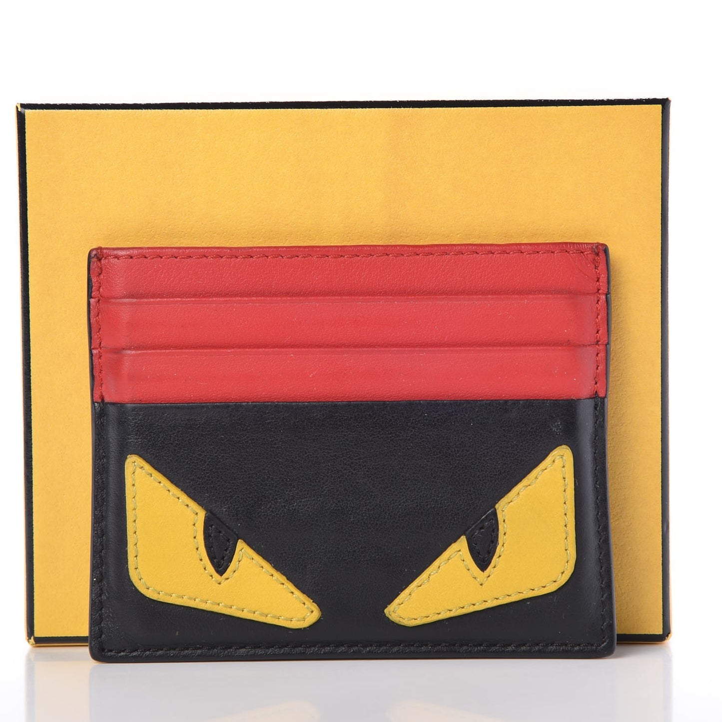 Vitello Century Monster Eyes Inlay Card Holder Black Giallo Rosso