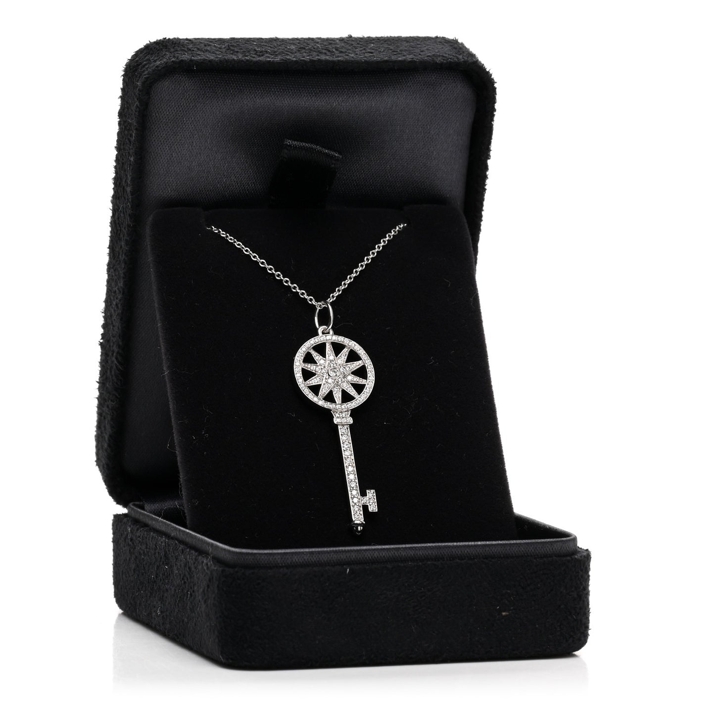 Platinum Diamond Star Key Pendant Necklace