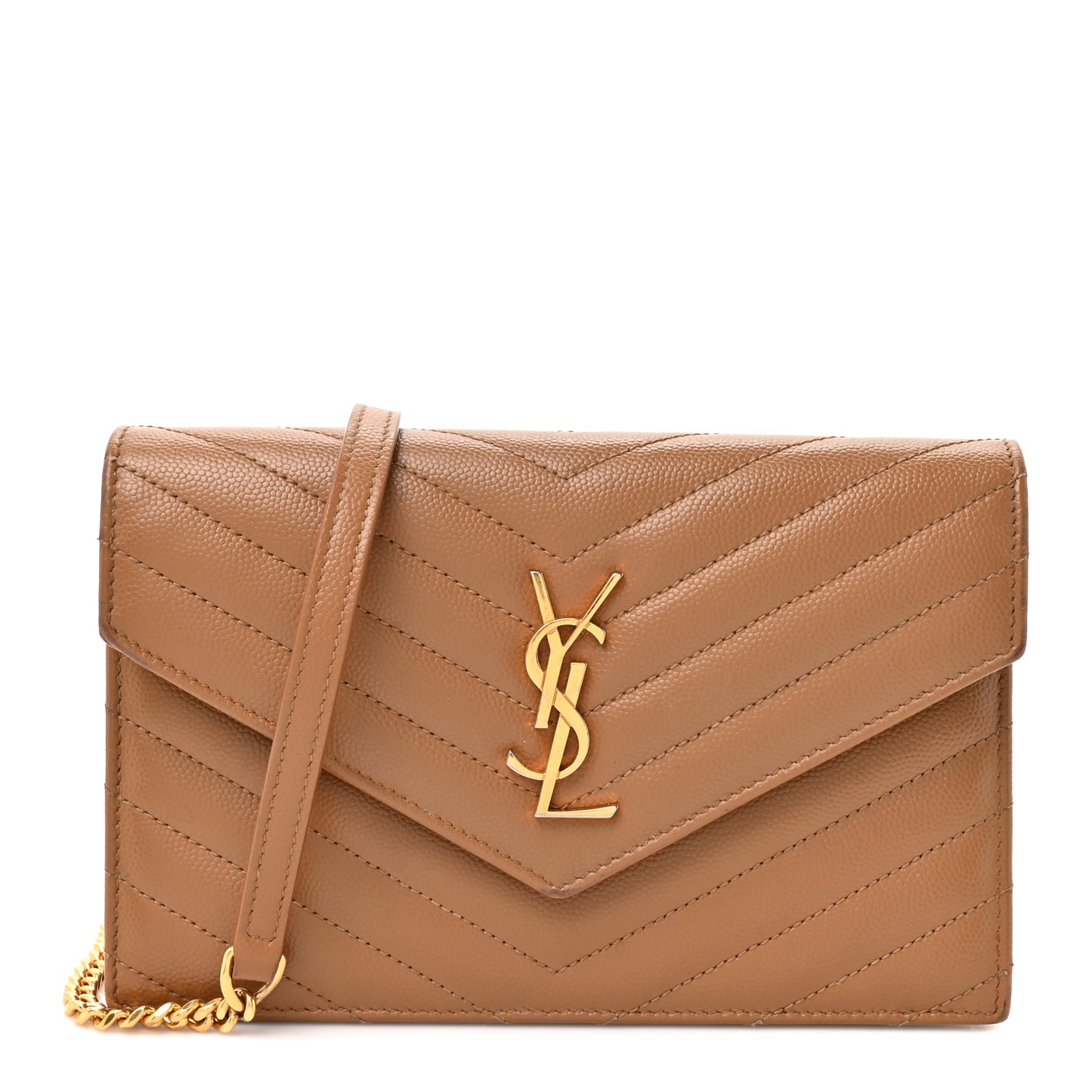Grain De Poudre Matelasse Chevron Monogram Envelope Chain Wallet Natural Dark