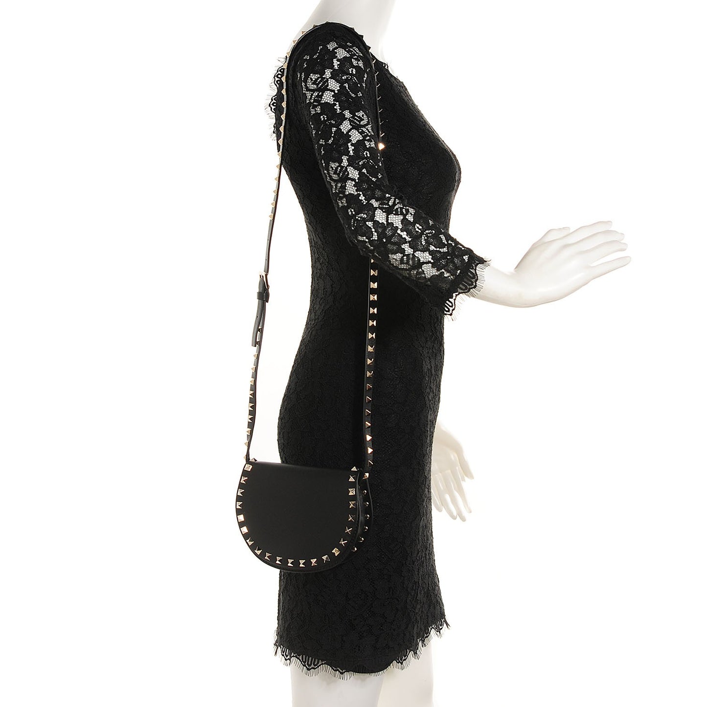 Vitello Rockstud Halfmoon Saddle Bag Black