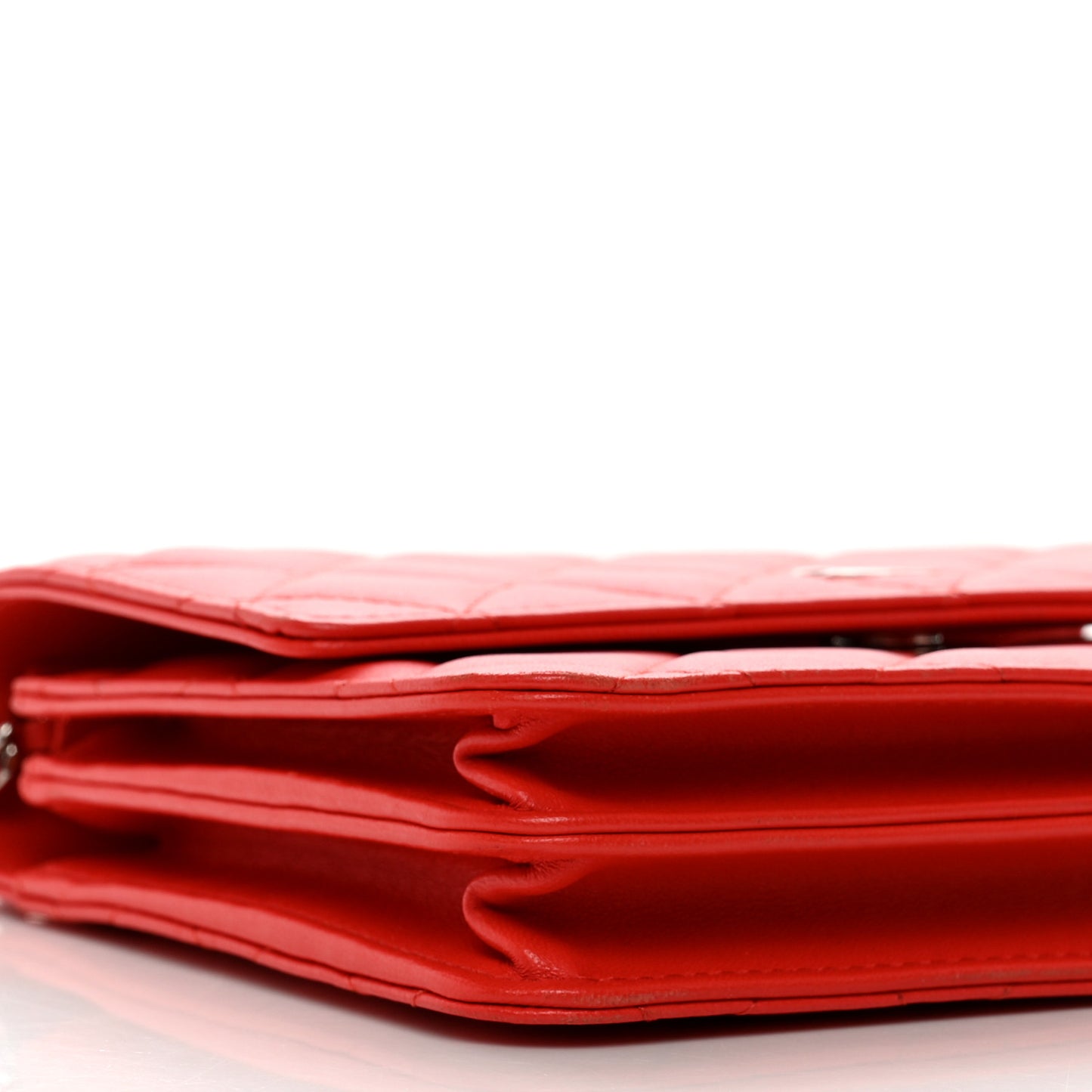 Lambskin Quilted Square Wallet On Chain WOC Red